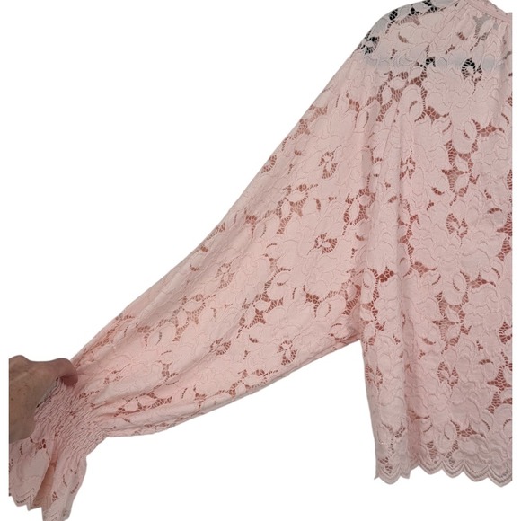 Free People Olivia Balloon Sleeve Floral Lace Blouse Top Pink‎ Boho Festival XS - Picture 13 of 16